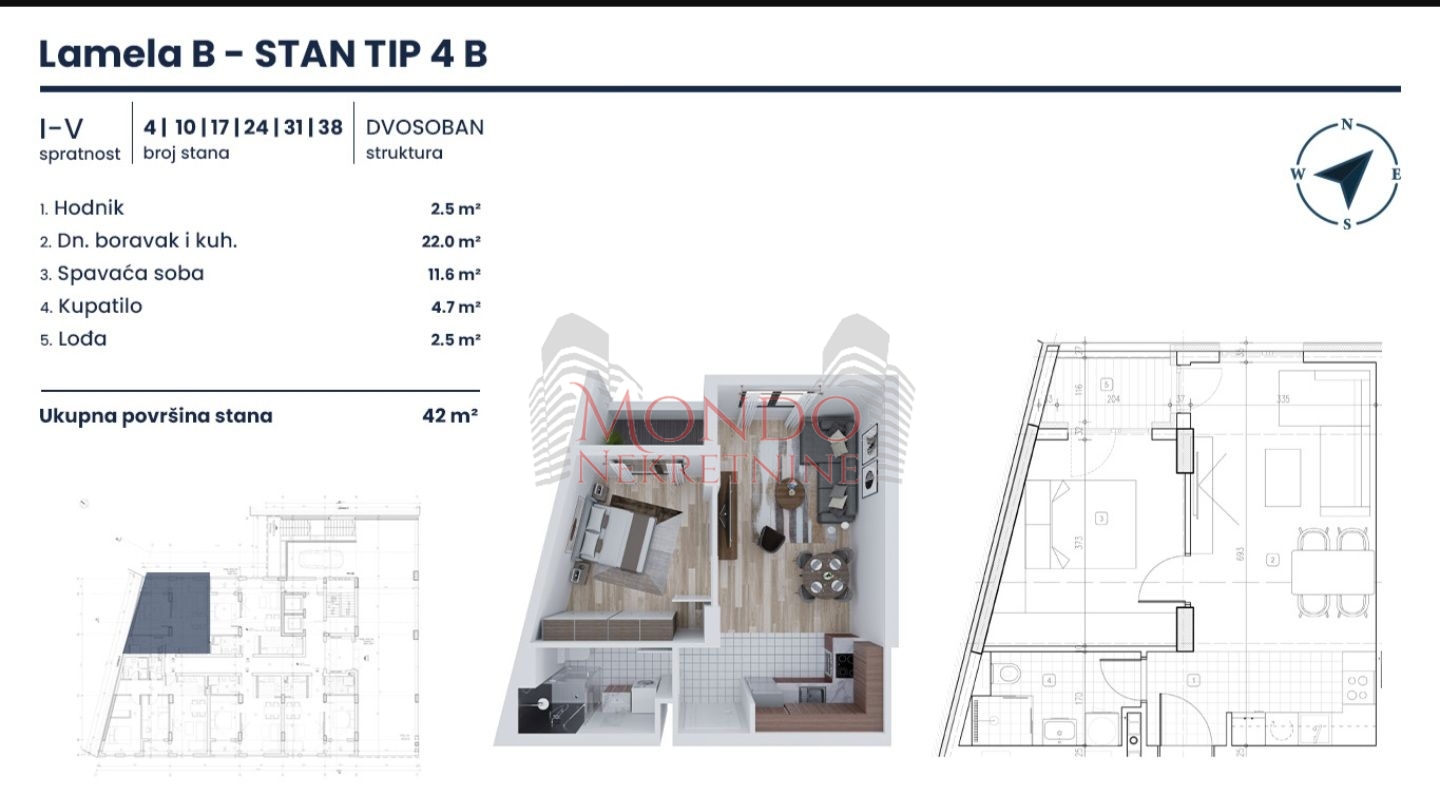Na prodaju jednoiposoban stan kod Kule u novoj zgradi