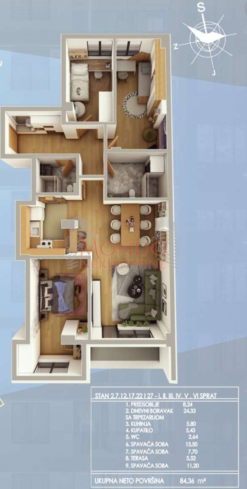 Troiposoban stan u samom centru grada, novogradnja